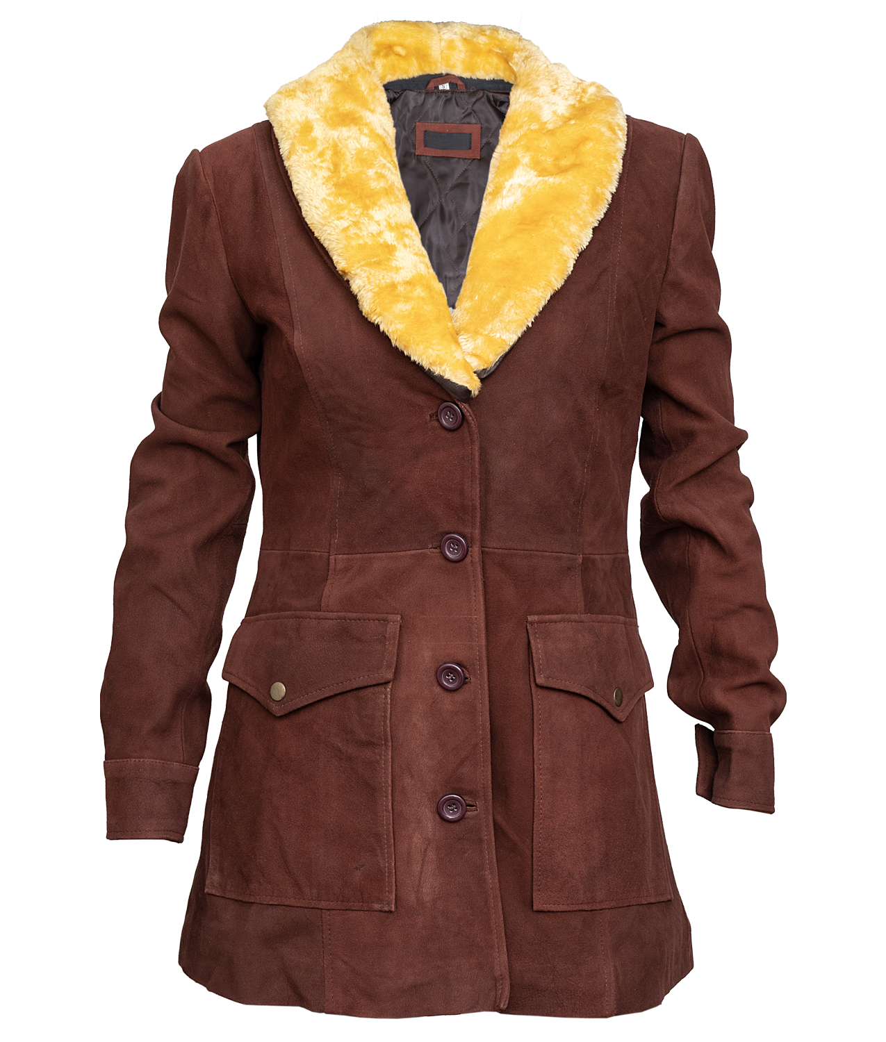Brown Suede Leather Coat With Fur Collar For Women (1)