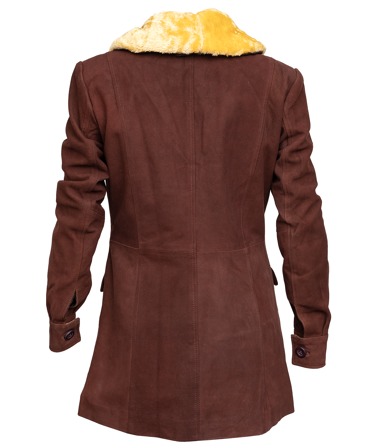 Brown Suede Leather Coat With Fur Collar For Women (5)
