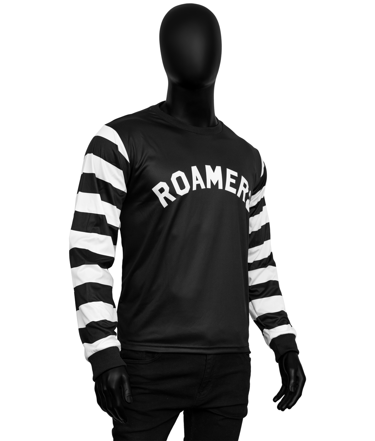Men's Black & White Striped Sleeves Roamers Print Shirt Men's Black & White Striped Sleeves Roamers Print Shirt