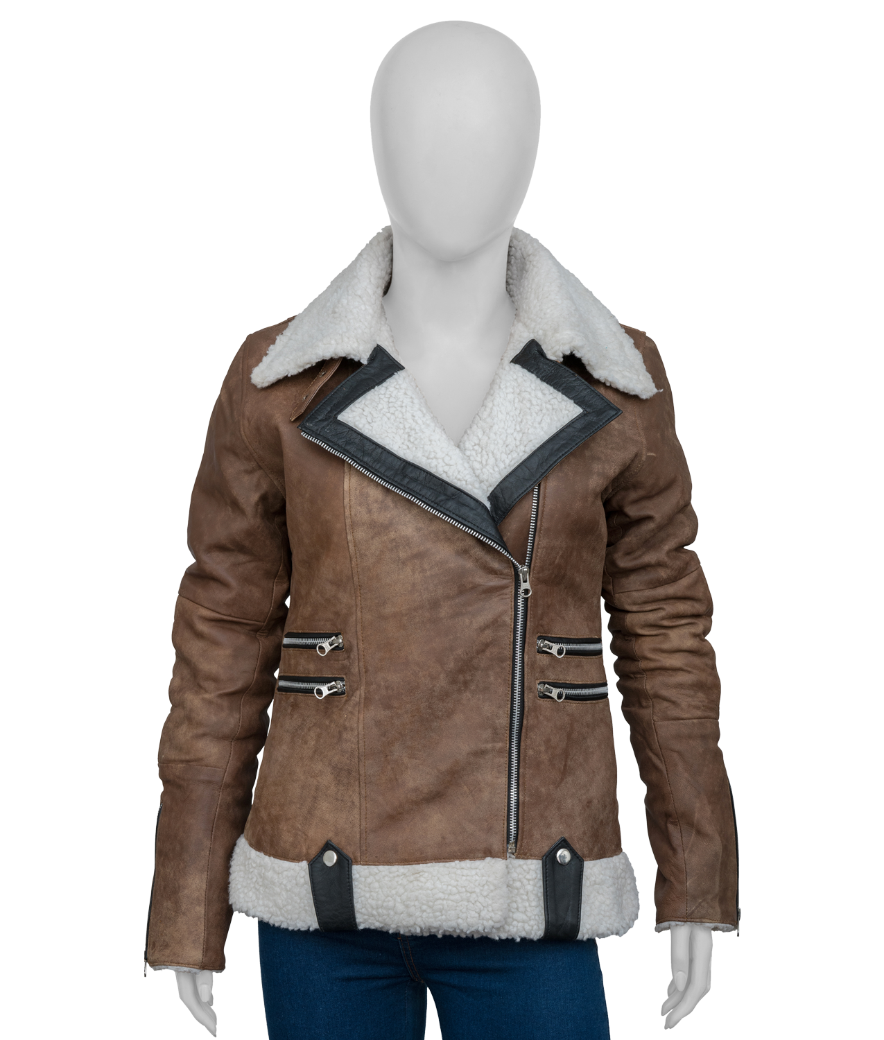 Women's Brown Faux Fur Asymmetrical Bikers Jacket (1) Women's Brown Faux Fur Asymmetrical Bikers Jacket (1)