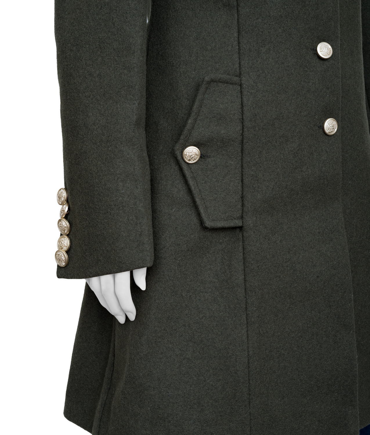 Women's Classic Green Military-Style Coat with Epaulettes (2)
