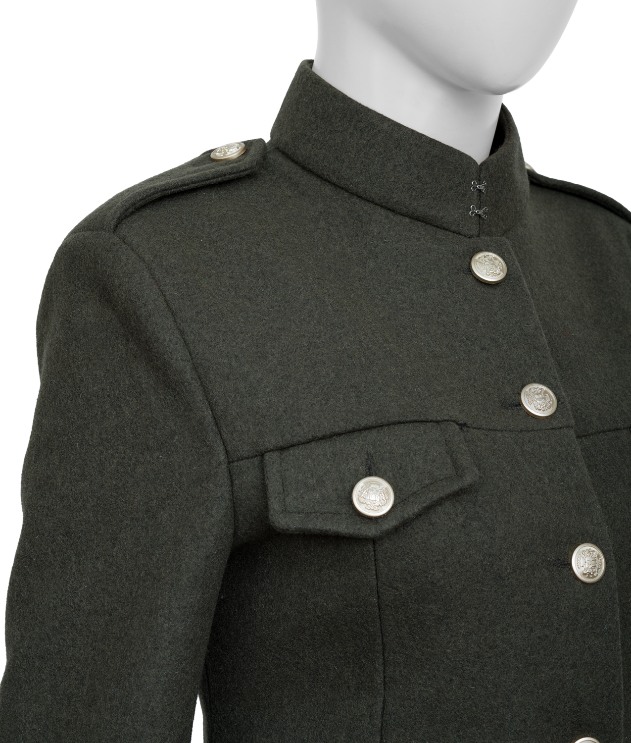Women's Classic Green Military-Style Coat with Epaulettes (3)