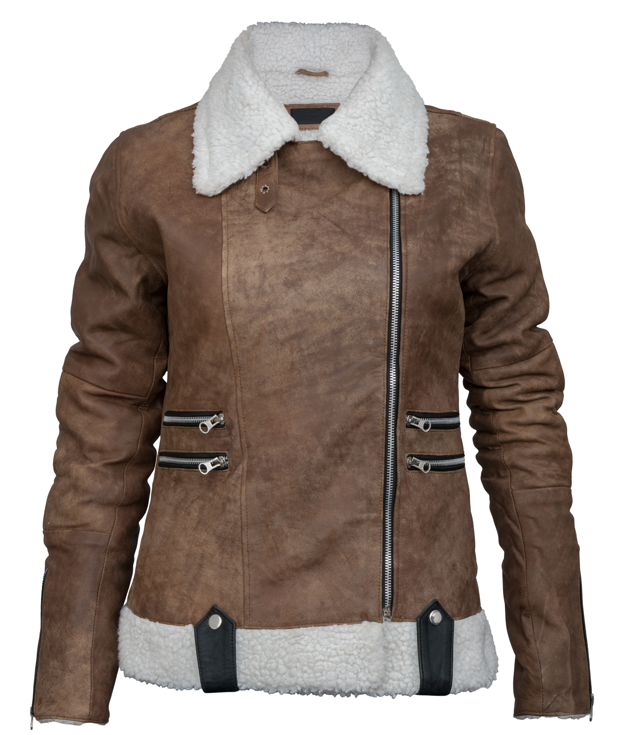Women's Faux Leather Asymmetrical Bikers Style Fur Jacket