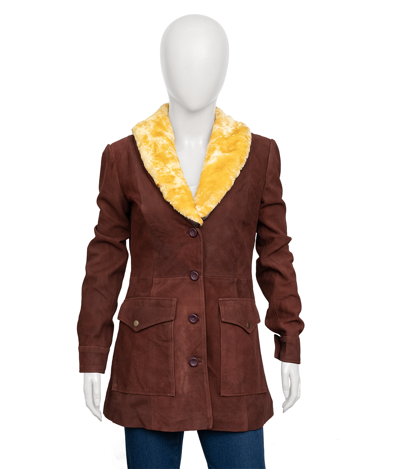 Women's Fur Collar Brown Suede Leather Coat (1) Women's Fur Collar Brown Suede Leather Coat (1)