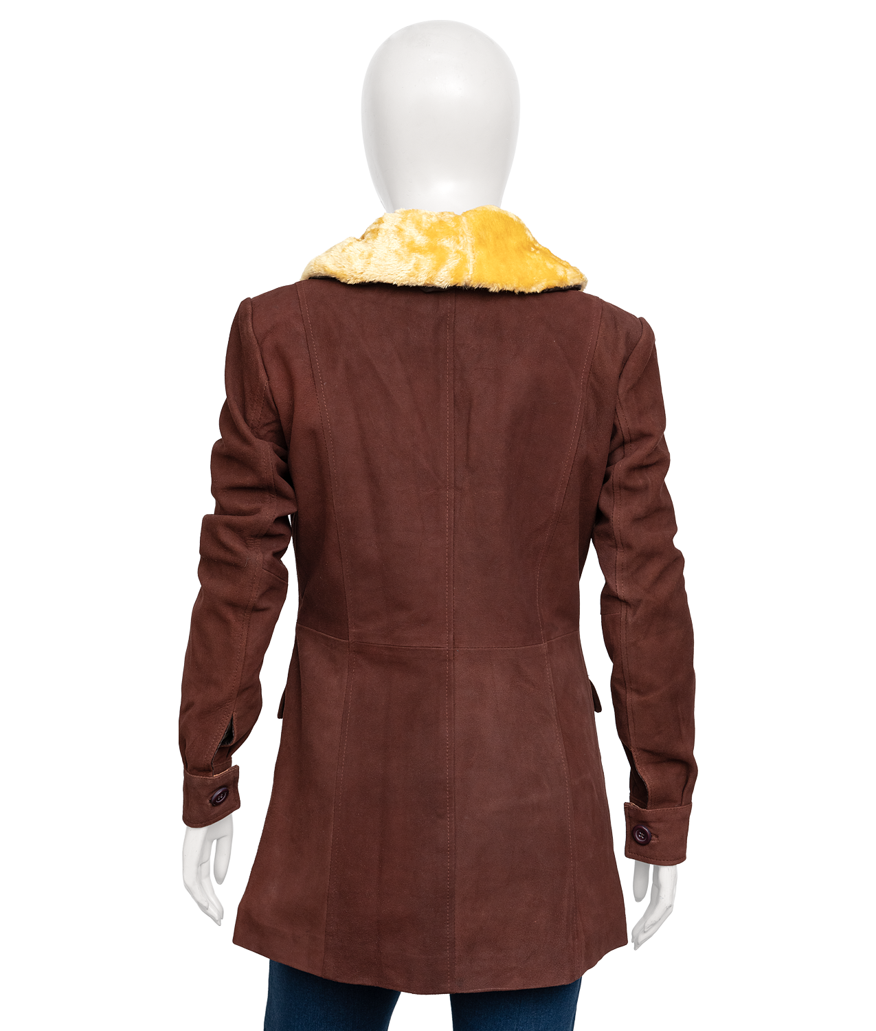 Women's Fur Collar Brown Suede Leather Coat (5)